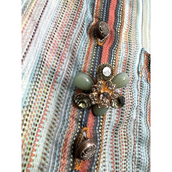 Aratta Silent Journey Shirt Womens XS Sheer Embroidered Floral Button Front Boho - Picture 4 of 12